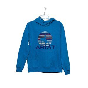 NWT Ariat Boys Hoodie L Youth Teal Serape Bronc Anorak Western Horse Graphic